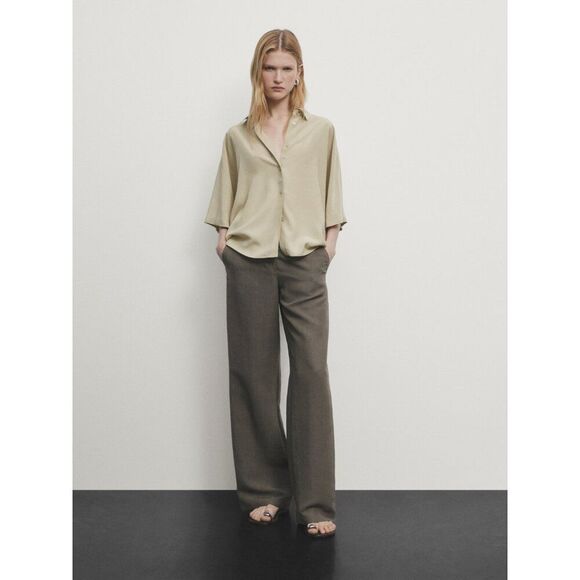 Massimo Dutti Womens Boxy Shirt blouse XS Green Flowing wide sleeve 5115/577 NWT - Picture 3 of 13